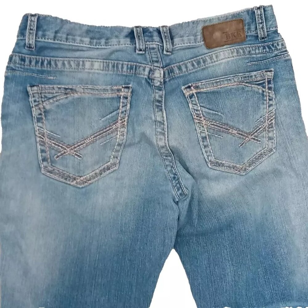 BKE Jeans Mens 34x30 Blue Alec Straight Leg Whiskers Faded Denim 34R Dark Wash